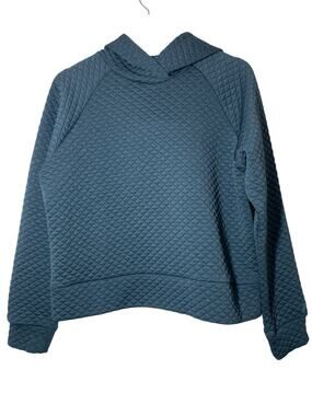 New Balance Quilted Hoodie Cropped Teal Blue Heat Loft Size Medium